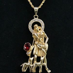 14K Gold Bonded St. Lazarus Pendant & Rope Chain